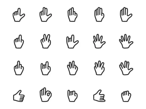 Vector Set Gesture Icons Outline Style Collection Hand Icons Finger — Stock Vector