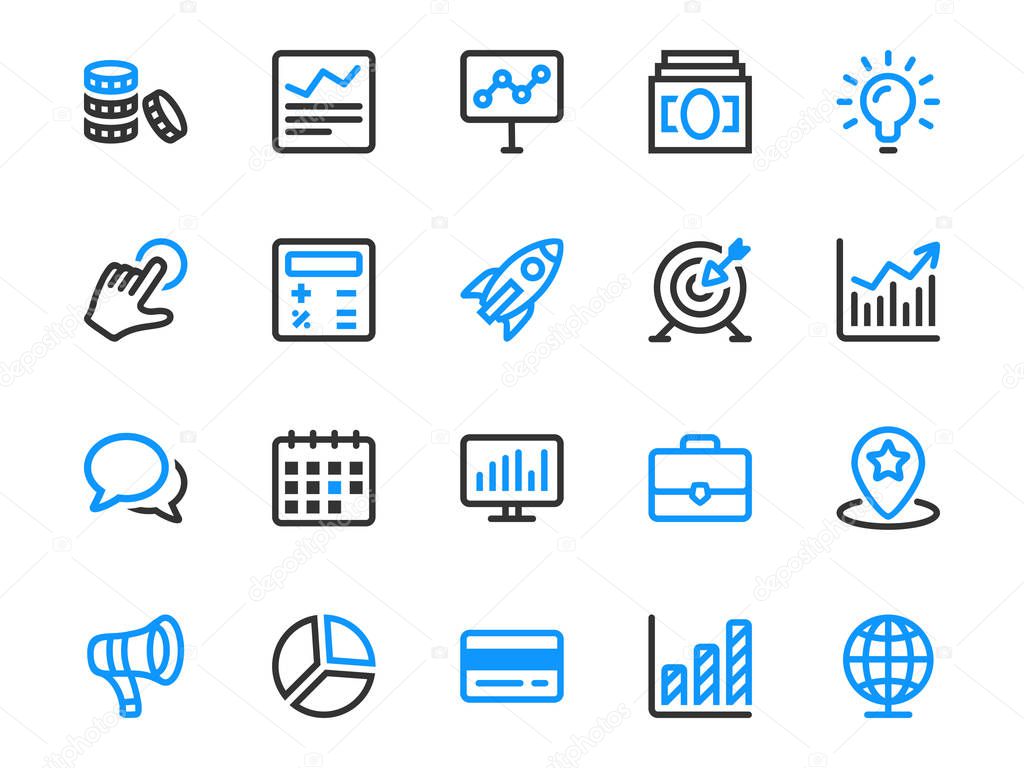 Set of thin line icons for business and marketing. Collection of outline icons of corporate development.