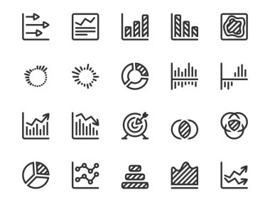 İnce çizgi Icons set analiz, istatistik, analytics için. Diyagram ve Infographic simgeler koleksiyonu.
