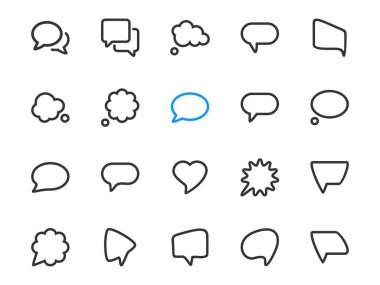 Konuşma ve düşünme bubble simgeler iletişim için. Anahat tarzı sohbet sembollerin vektör toplama