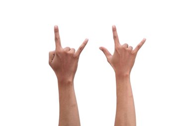 Rock and Roll el işaret izole üzerinde beyaz arka plan