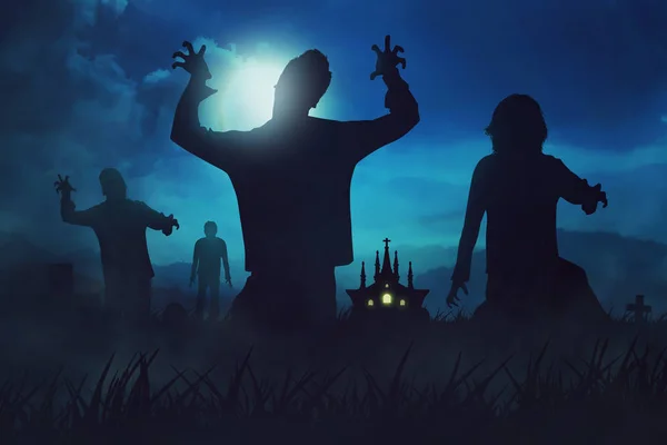 Zombies erstehen von den Toten auf. Halloween-Konzept — Stockfoto