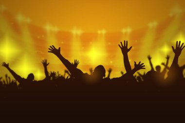 Konser, parti arka plan atlama, kutlama yeni yıl tatili, büyük bir grup insanları mutlu zevk siluet kalabalık insanlar kavramı eğlenceli.