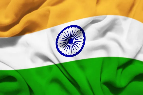 Hindistan bayrağı sallayarak, akan, rüzgarda 3d resimde bayrak.