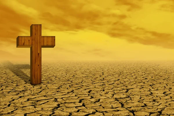 Krzyż Chrześcijański Drewna Suchy Ląd — Zdjęcie stockowe