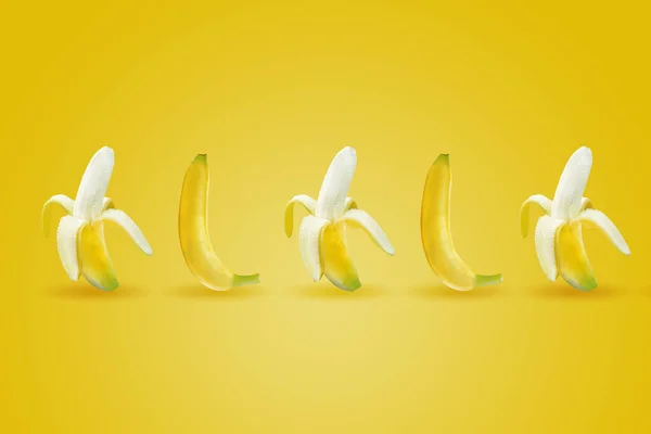 Bunte Fruchtmuster Frischer Gelber Bananen Auf Farbigem Hintergrund — Stockfoto