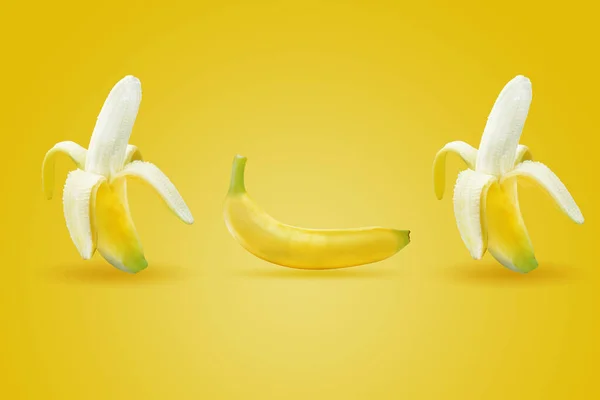 Bunte Fruchtmuster Frischer Gelber Bananen Auf Farbigem Hintergrund — Stockfoto