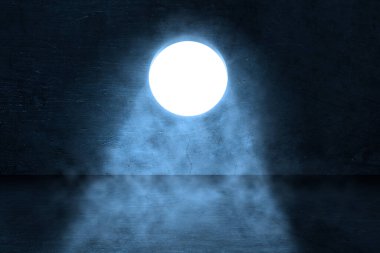 3d arkaplan parlatıcı ürünler geometrik platformlu metalik podyum sahnesi sergiliyor. Yeşil Turuncu Sahne Sergisi Stüdyoda.