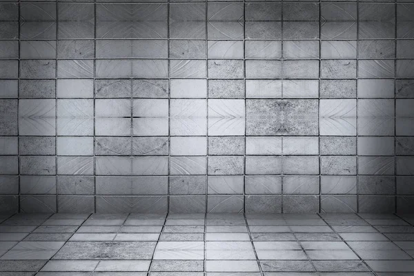 レンガの壁とテクスチャ暗い集中床 — ストック写真