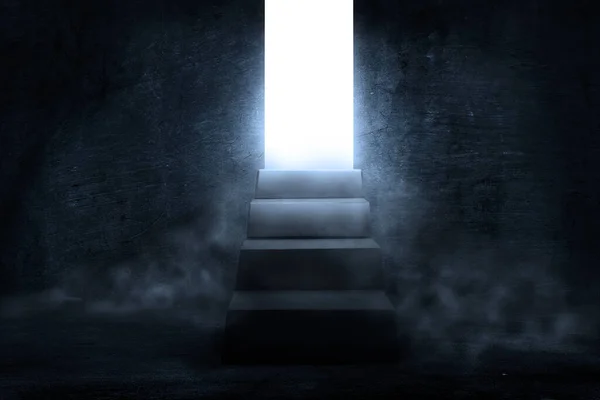 Sis ve sisli, karanlık, yoğun katlı bir karanlık oda. Merdivenlerden tek çıkış var. 