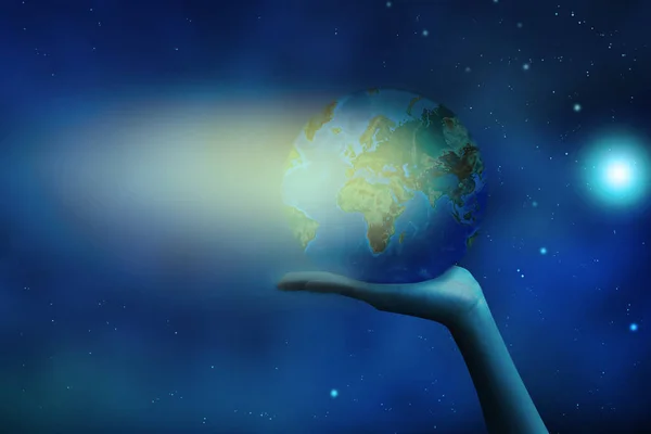 Dünya geceleri insan ellerindeydi. Dünya günü. Enerji tasarrufu kavramı, NASA tarafından desteklenen bu görüntünün elementleri