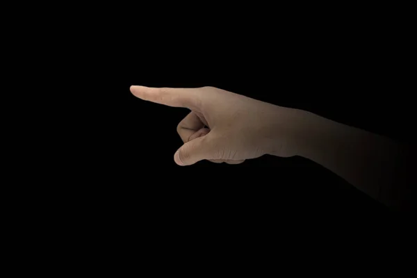 Male Hand Finger Sign Dark Background — Stock Photo, Image