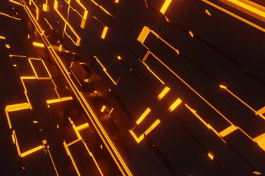 Aydınlatılmış koridor iç tasarımı. Işık arka planlı soyut gelecekçi tünel. 3B görüntüleme.