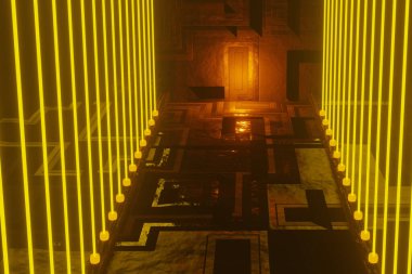 3D render fütürist tünel / koridor ışık parlaması ile