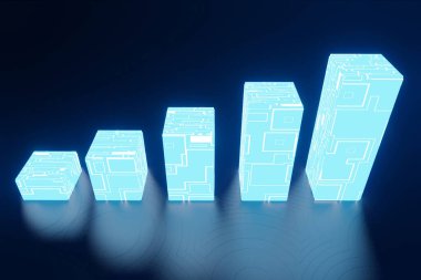 3D görüntüleme, soyut minimal arkaplan, parlayan dikey grafik, mavi neon ışıklar, ultraviyole spektrum, sanal gerçeklik, lazer gösterisi