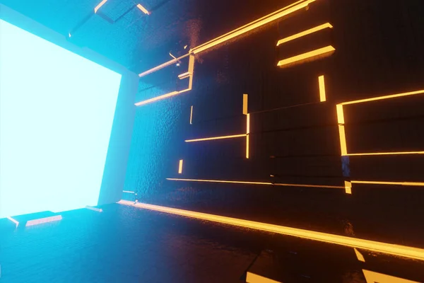 Подсветка Интерьера Коридора Абстрактный Футуристический Тоннель Светлом Фоне Рендеринг — стоковое фото