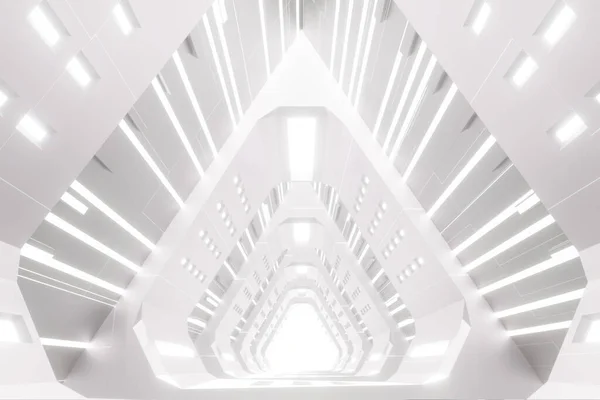 Aydınlatılmış koridor iç tasarımı. 3B görüntüleme