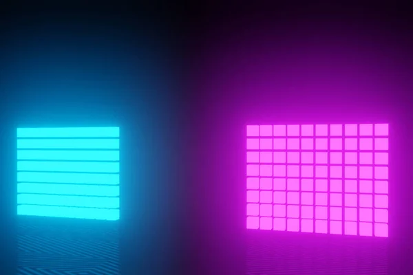 Rendering Leuchtendes Neon Auf Blauem Und Lila Hintergrund Mit Dunkler — Stockfoto