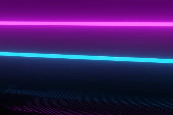 Renderowanie Świecący Neon Niebieski Fioletowy Ciemnym Tle Teksturowania — Zdjęcie stockowe