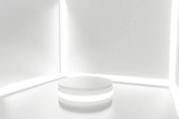 Gösteriş için fütüristik kaide. Ürün için boş podyum. 3d oluşturma