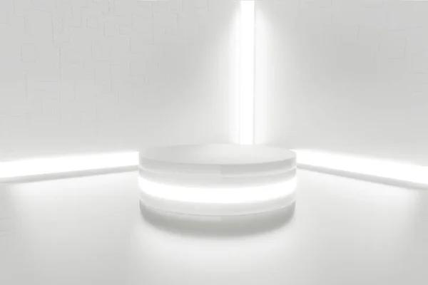 Gösteriş için fütüristik kaide. Ürün için boş podyum. 3d oluşturma