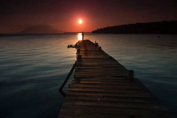 Landschaft Der Holzbrücke Hafen Zwischen Sonnenuntergängen — Stockfoto