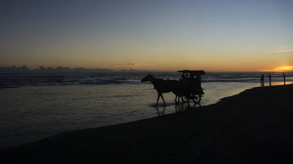 Der Schöne Sonnenuntergang Strand Yogyakarta Indonesisch — Stockfoto