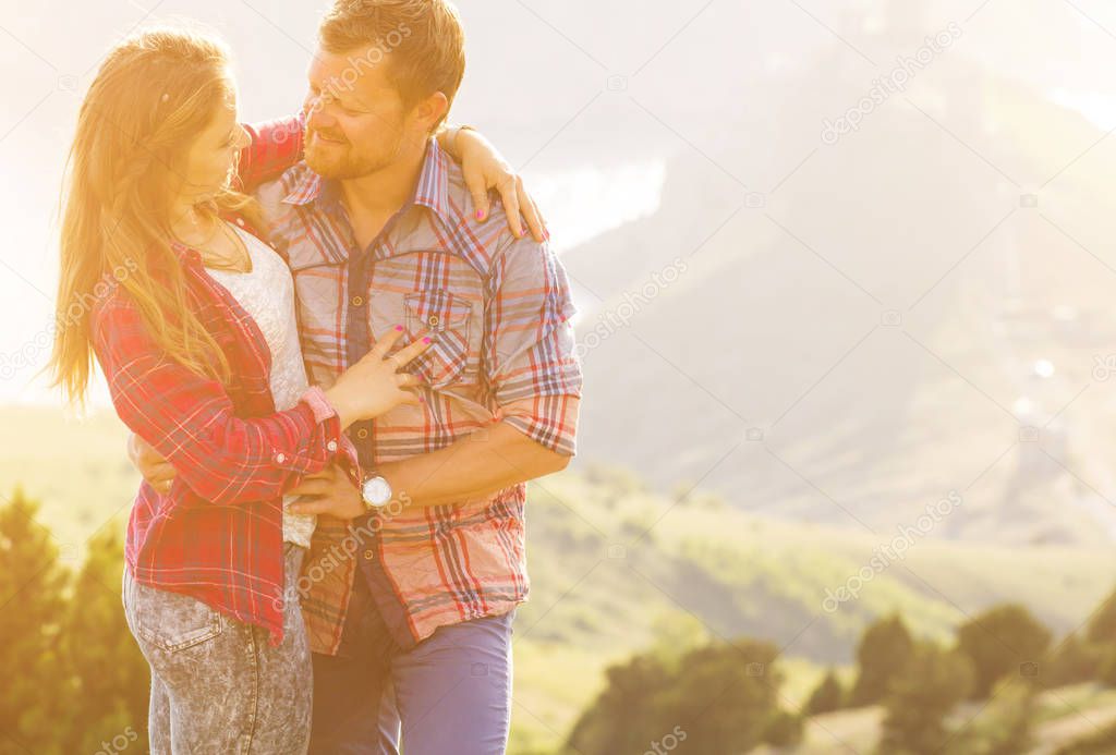 Loving couple at the mountain