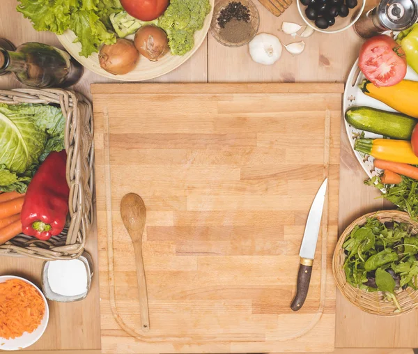 Vegetables on a wooden table top view — Stock Photo, Image