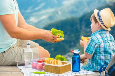 Aile piknik dağlarda üzerinde