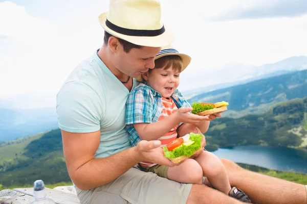 Aile piknik dağlarda üzerinde — Stok fotoğraf