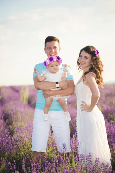 ラベンダー畑で若い家族 — ストック写真