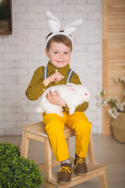 Pojke med en kanin — Stockfoto