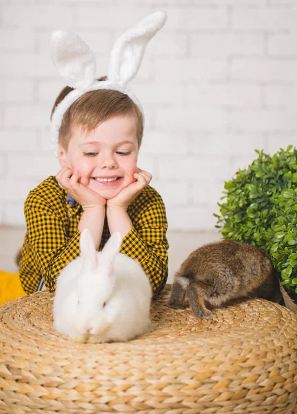 Boy with a rabbit — Stock Photo, Image