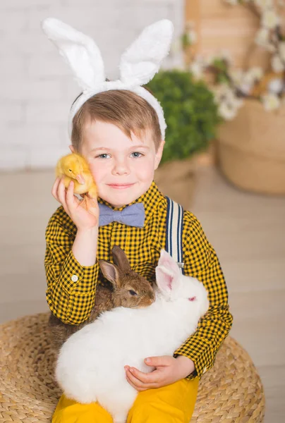 Boy with a rabbit — Stock Photo, Image