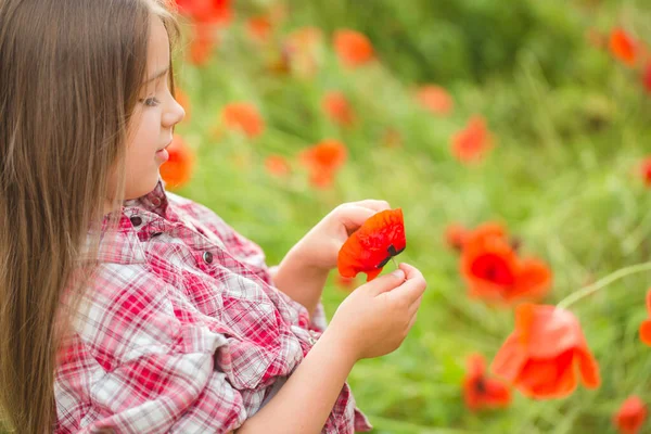 Fille dans le champ de pavot — Photo