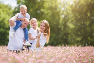 Family on holiday in the village
