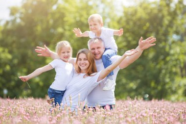 Family on holiday in the village