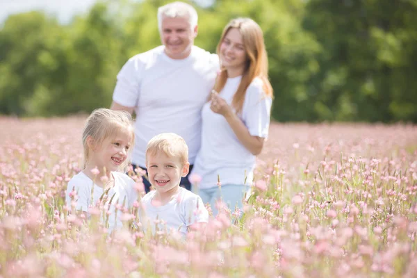 Family on holiday in the village — ストック写真