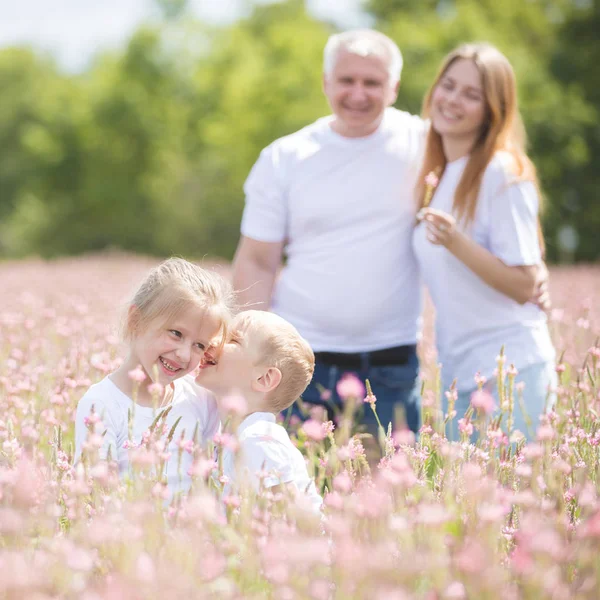 Familie op vakantie in het dorp — Stockfoto