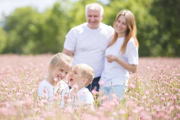 Family on holiday in the village — ストック写真