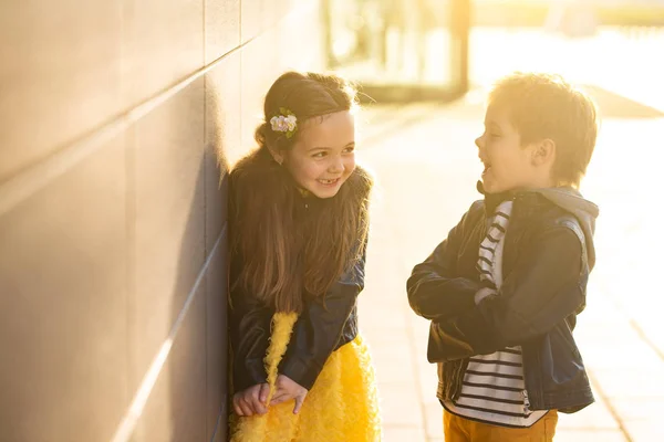 Boy and girl on a walk — Stock Photo, Image