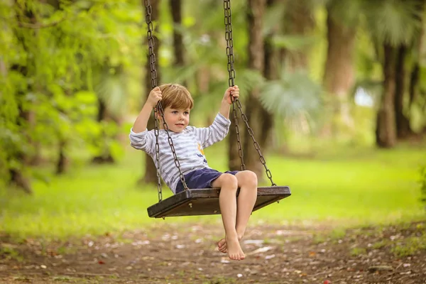 Giovanissima ragazzo su swing — Foto Stock