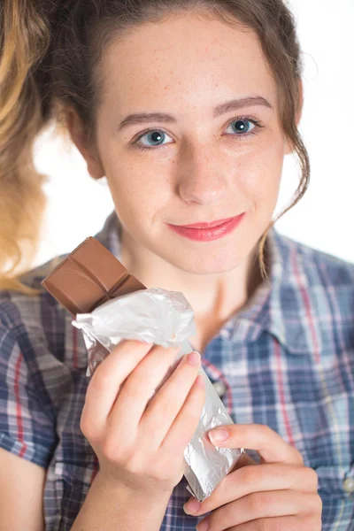 Young Girl Plaid Shirt Showing Her Dental Braces — Stock Photo, Image