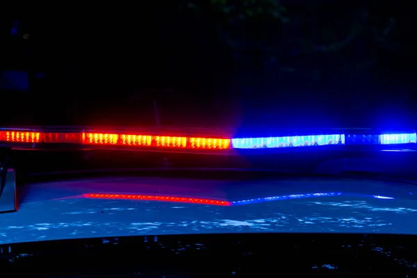 Police Lights Flashing Dark Car — Stock Photo, Image