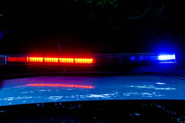 Police Lights Flashing Dark Car — Stock Photo, Image
