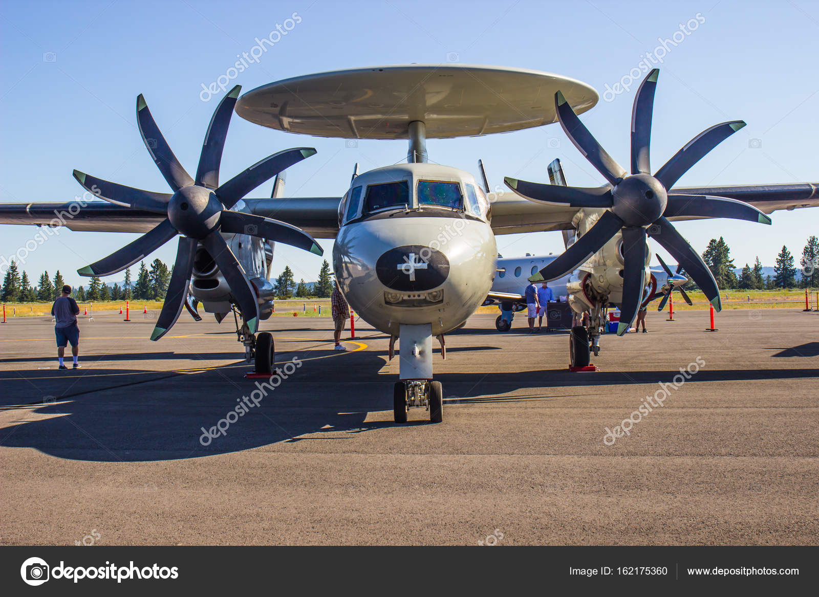 Close Up Of Aircraft With Huge Propellers & Jet Engines At Air Show