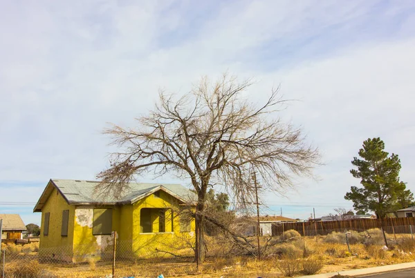 Abandonado una historia casa con árbol muerto — Foto de Stock