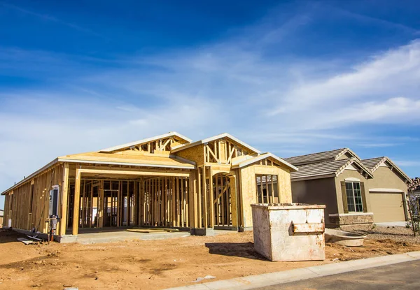 New Construction Of One Level Home In Framing Stages — Stock Photo, Image