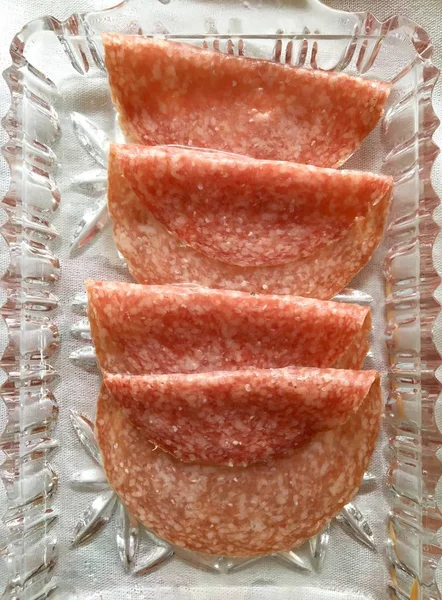 Fresh salami slices — Stock Photo, Image